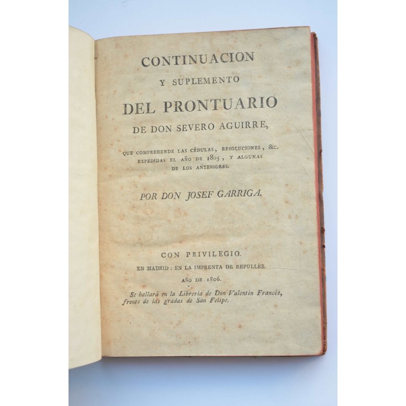 Continuación y suplemento del prontuario de Don...