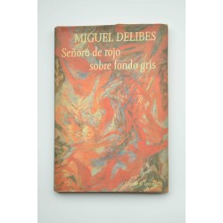 Señora de rojo sobre fondo gris