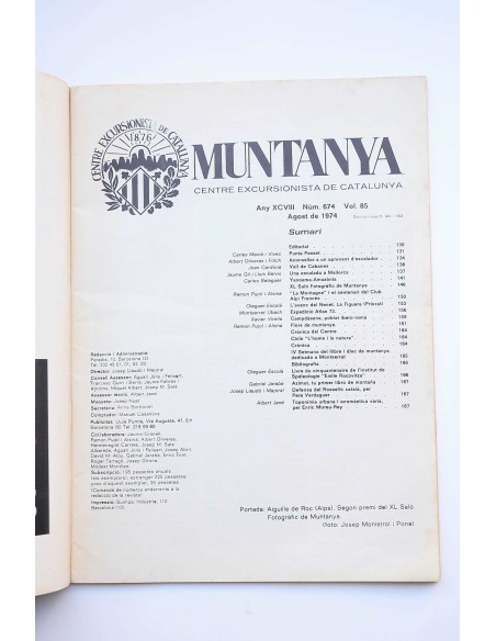MUNTANYA : Centre Excursionista de Catalunya.--Nº 674, vol. 85 (Agosto 1974)
