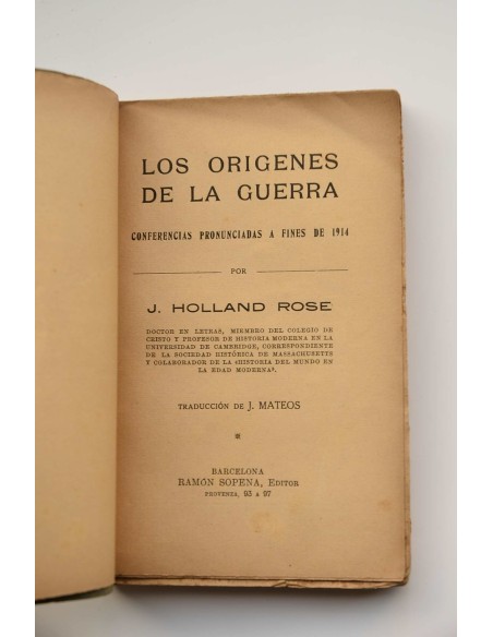 Los orígenes de la guerra : conferencias pronunciadas a fines de 1914