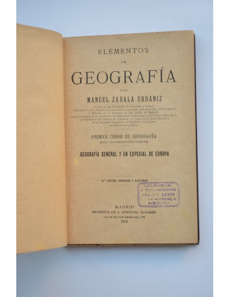 Elementos de Geografía. Primer curso de geografía. Geografía general y en especial de Europa