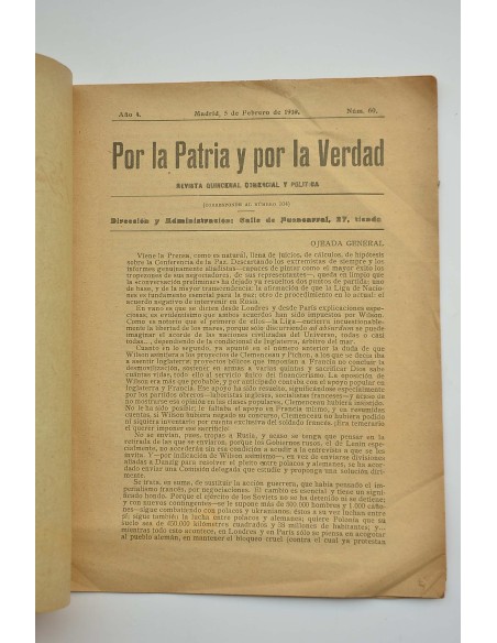 POR la PATRIA  y por la verdad : revista quincenal comercial y política.-- Año 4.-- Nº 60 (Madrid, 5 febrero 1919)