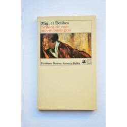 Señora de rojo sobre fondo gris