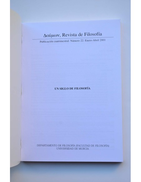 Δαιμων. Revista de filosofía, nº 22, enero-abril, 2001. Un siglo de filosofía