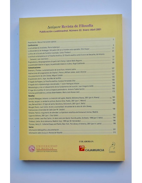 Δαιμων. Revista de filosofía, nº 22, enero-abril, 2001. Un siglo de filosofía