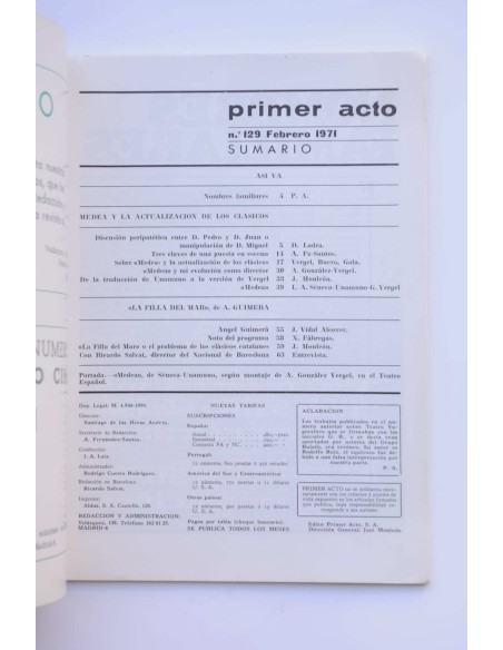 Primer Acto : revista del teatro -- Nº 129 (febrero 1971)