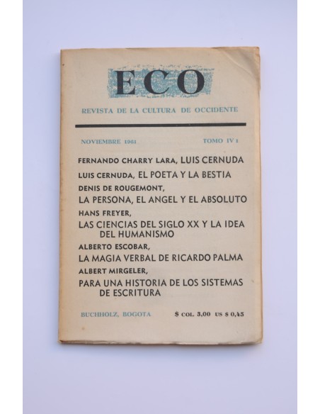 Eco. Revista cultural de occidente. Tomo IV 1, noviembre 1961