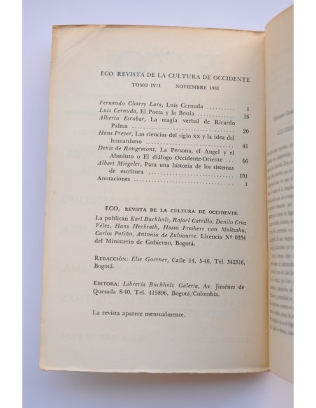 Eco. Revista cultural de occidente. Tomo IV 1, noviembre 1961