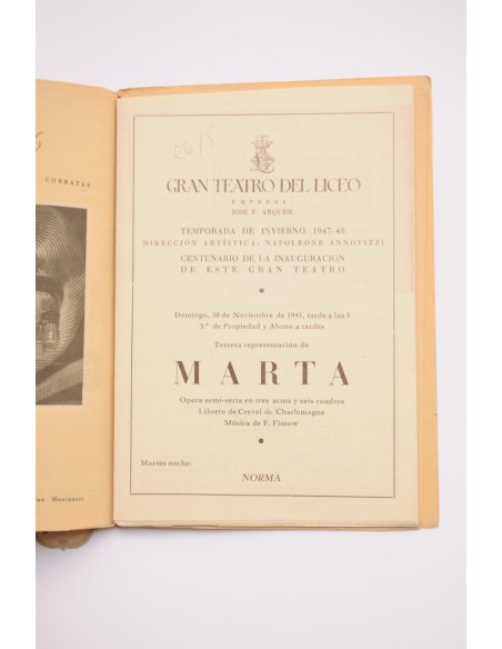 Gran Teatro del Liceo. Temporada de Ópera invierno 1947-48 : tercera representación de Marta