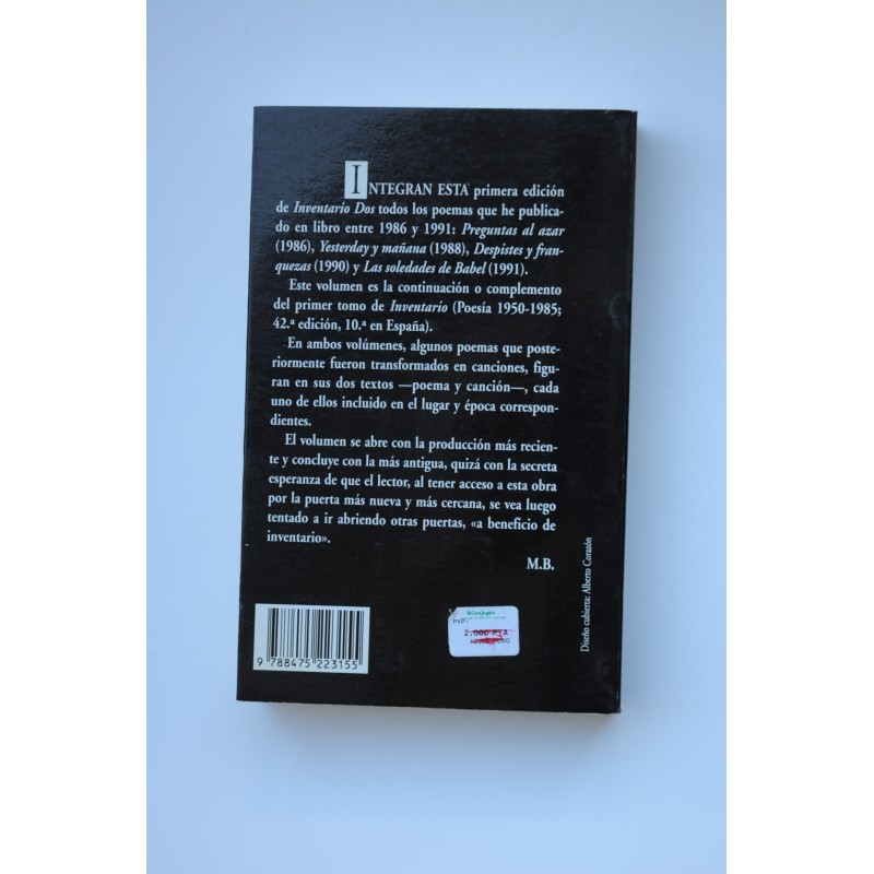 Inventario Dos. Poesía 1986 - 1991