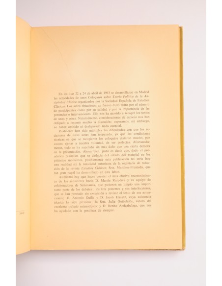 Coloquios sobre teoría política de la Antigüedad Clásica. Madrid, 1963