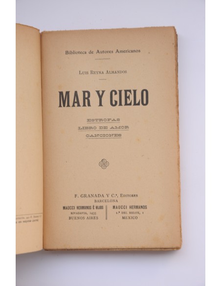 Mar y cielo  : estrofas, libro de amor, canciones