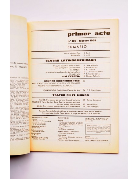 Primer Acto : revista del teatro. Nº 105 (febrero 1969)