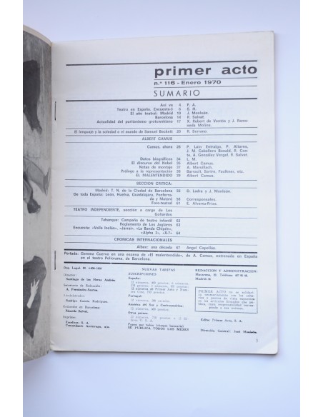 Primer Acto : revista del teatro. Nº 116. Enero 1970