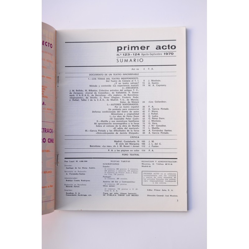 Primer Acto : revista del teatro. Nº 123....