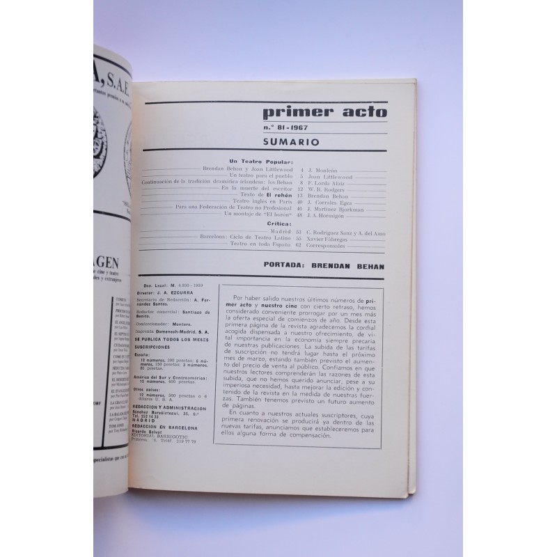 Primer Acto : revista del teatro. Nº 81, 1967