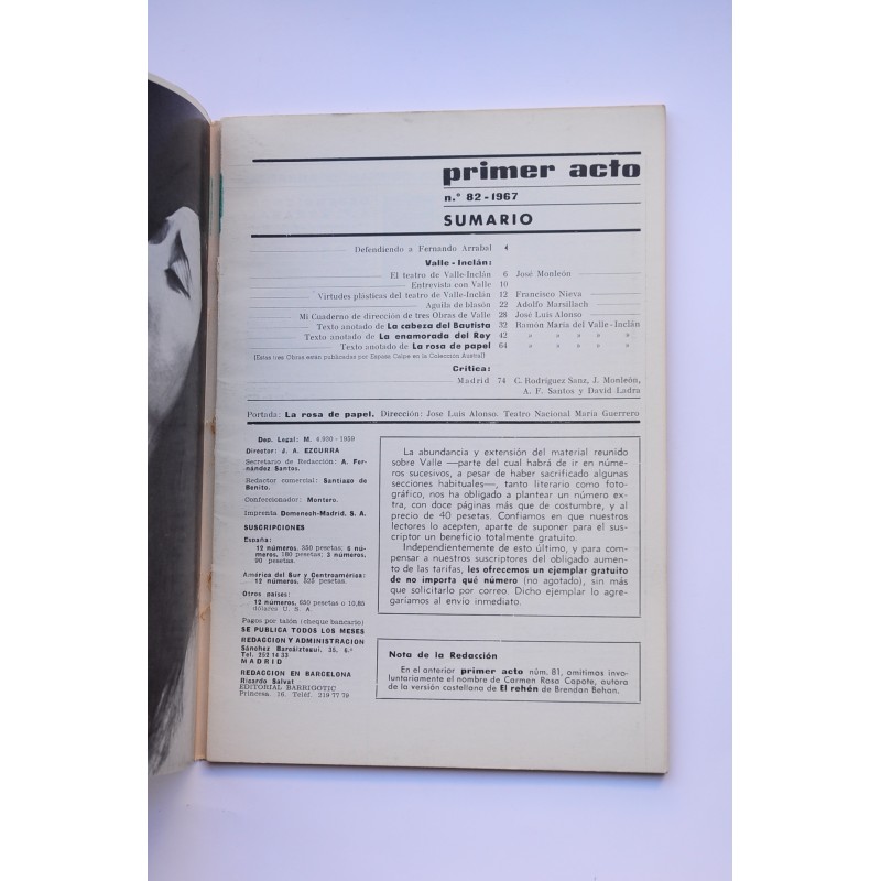 Primer Acto : revista del teatro. Nº 82, 1967