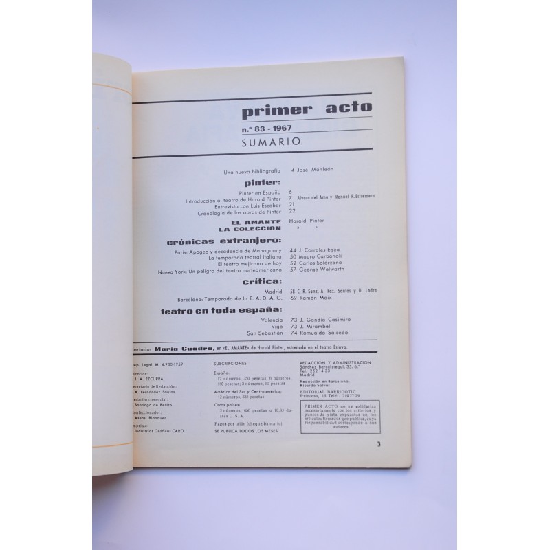 Primer Acto : revista del teatro. Nº 83, 1967