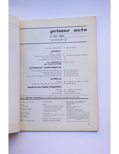 Primer Acto : revista del teatro. Nº 83, 1967