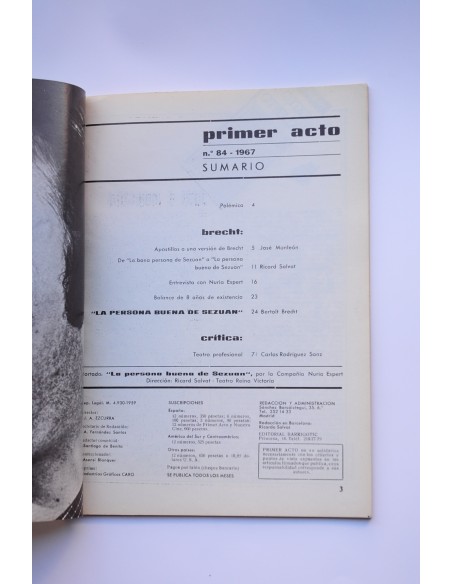 Primer Acto : revista del teatro. Nº 84, 1967