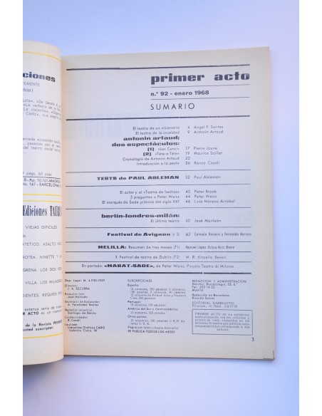 Primer Acto : revista del teatro. Nº 92, 1968