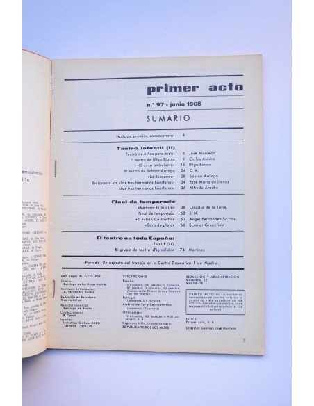 Primer Acto : revista del teatro. Nº 97, 1968