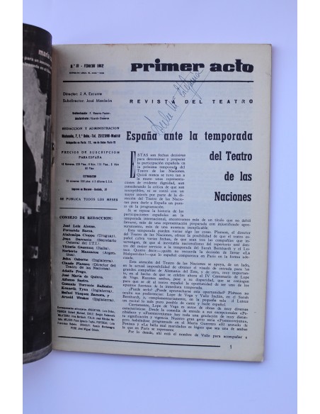 Primer Acto : revista del teatro. Nº 31, 1962
