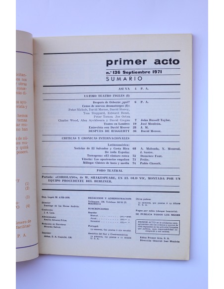 Primer Acto : revista del teatro. Nº 136, 1971