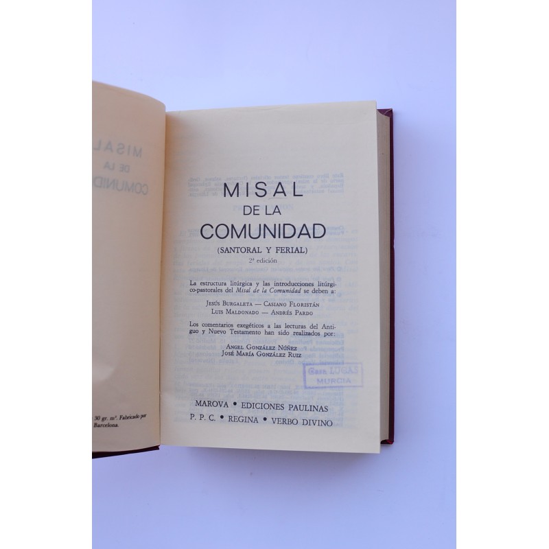 Misal de la Comunidad. Tomo II Santoral y ferial