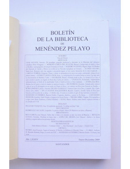 Boletín de la Biblioteca de Menéndez Pelayo. Año LXXXV, enero - diciembre 2009