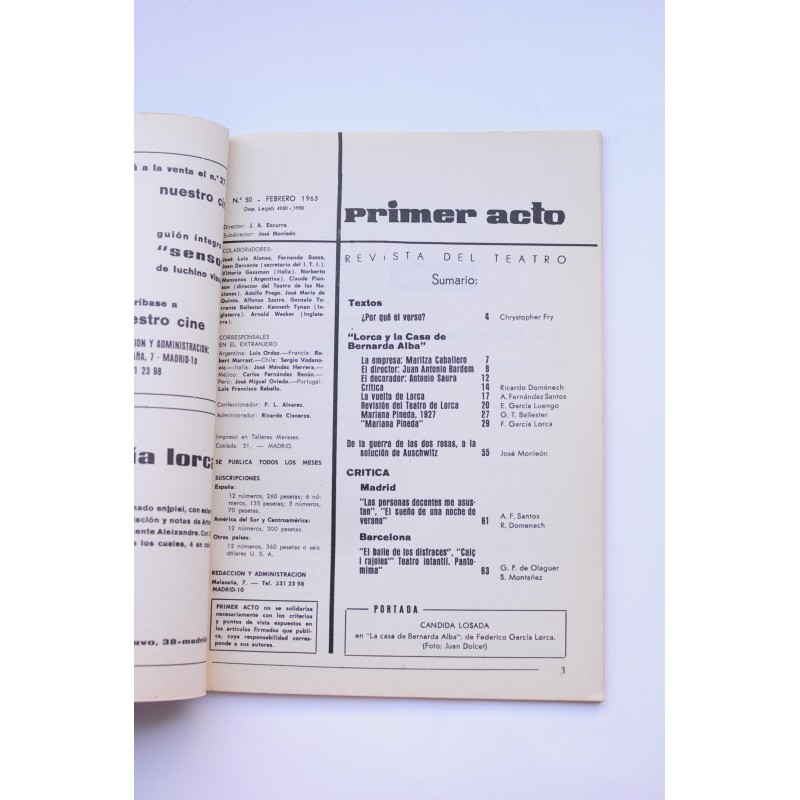 Primer Acto : revista del teatro. Nº 50, 1963
