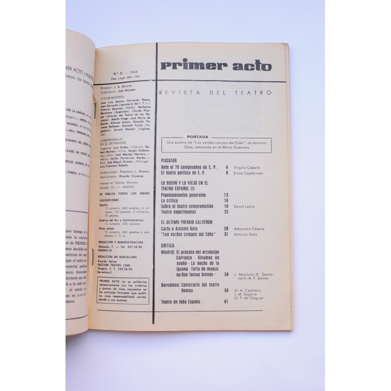Primer Acto : revista del teatro. Nº 51, 1964