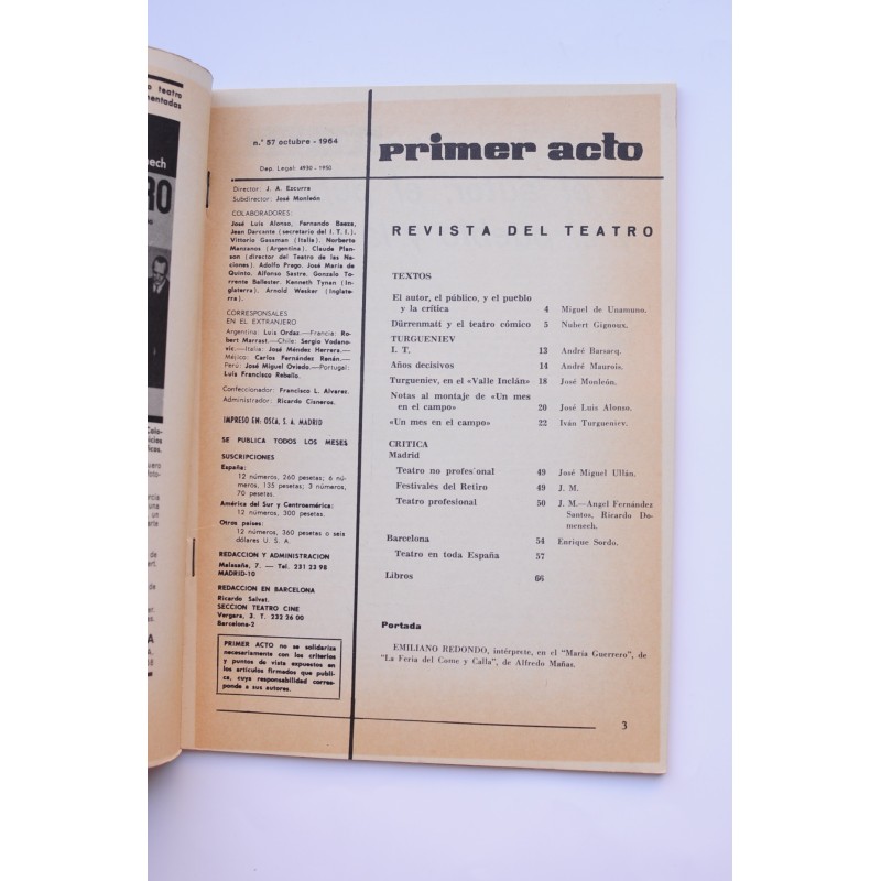 Primer Acto : revista del teatro. Nº 57, 1964