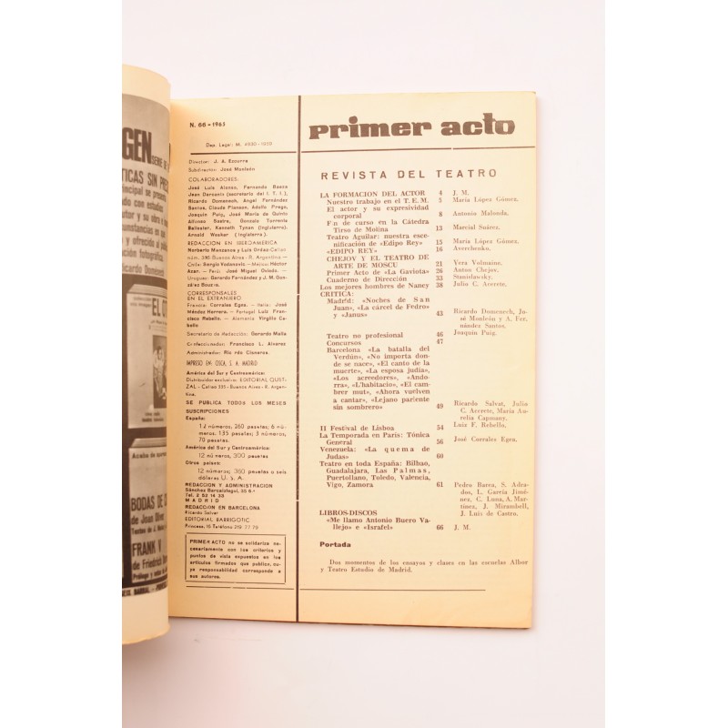 Primer Acto : revista del teatro. Nº 66, 1965