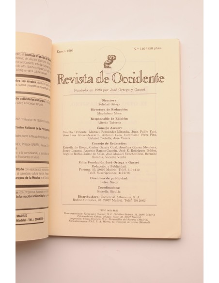 Revista de Occidente : publicación mensual. Nº140, enero 1993