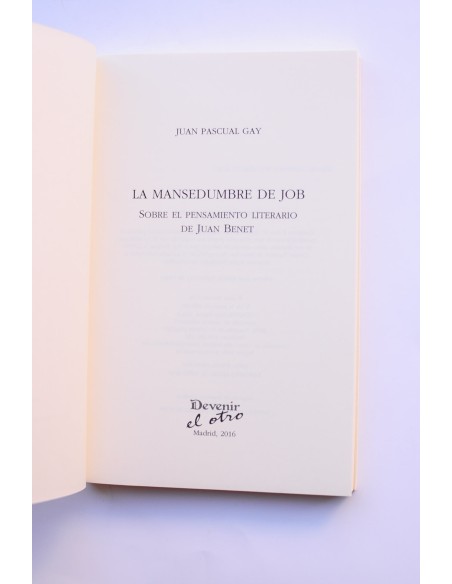 La mansedumbre de Job. Sobre el pensamiento literario de Juan Benet