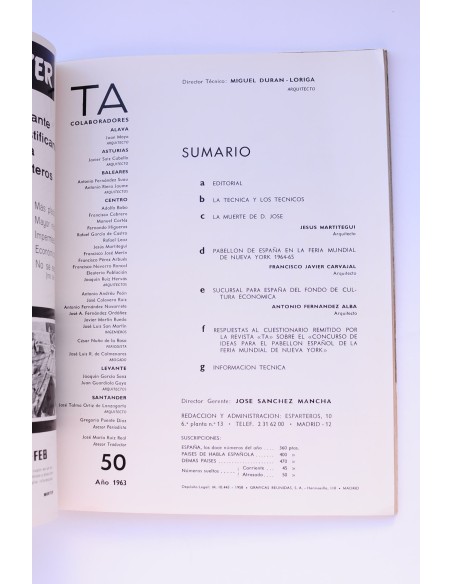 TA. Temas de arquitectura : arquitectura, arte técnica. Nº 50 (1963)