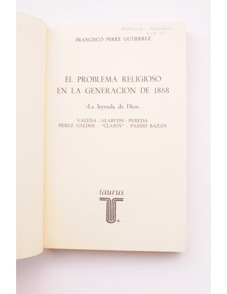 El problema religioso en la Generación de 1868. La leyenda de Dios