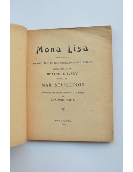Mona Lisa : drama líric en dos actes, pròleg i epíleg