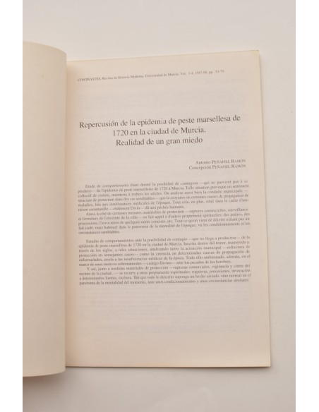 Repercusión de la epidemia de peste marsellesa de 1720 en la ciudad de Murcia. Realidad de un gran miedo