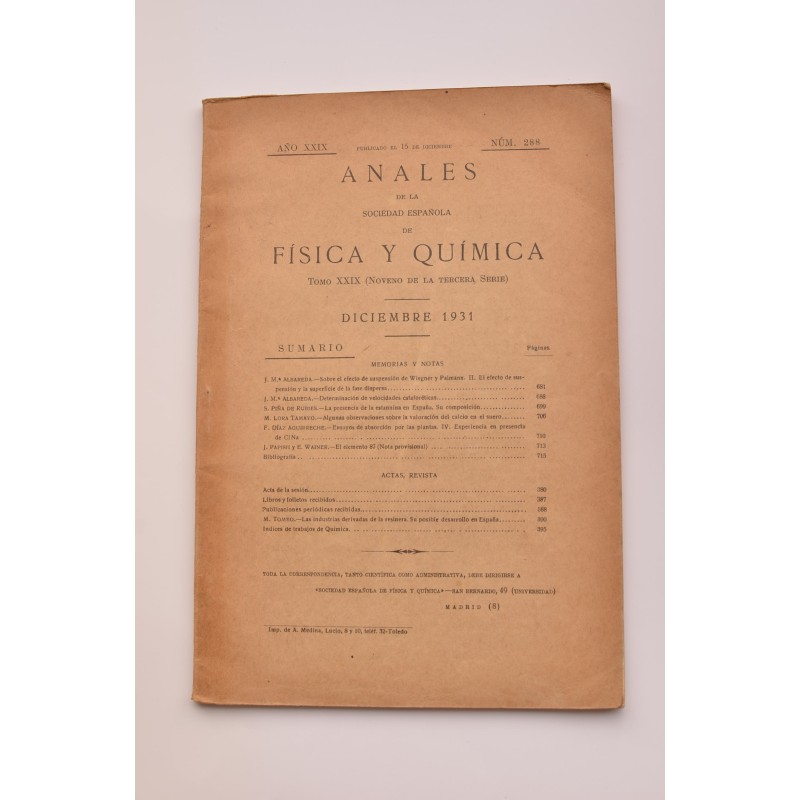 Anales de la Sociedad Española de Física y Química. Tomo XXIX. Diciembre 1931