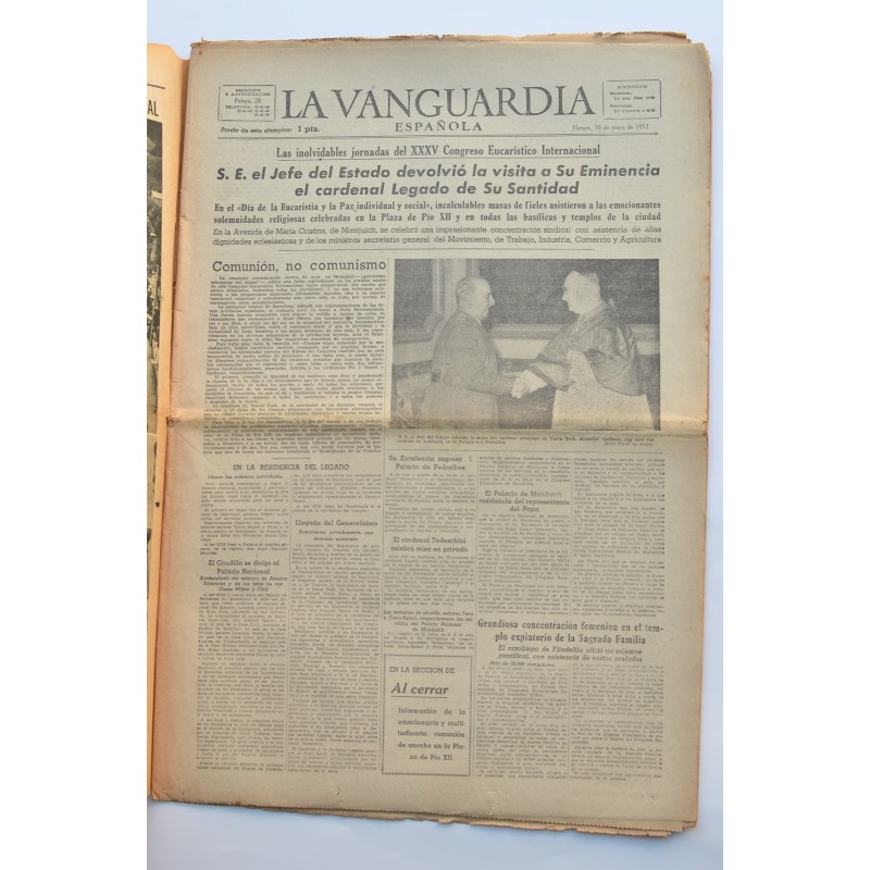 La Vanguardia : diario. Jueves 30 de mayo de 1952