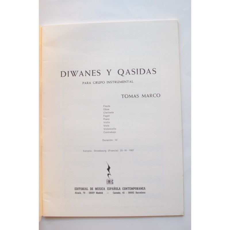 Diwanes y Qasidas. Para grupo instrumental
