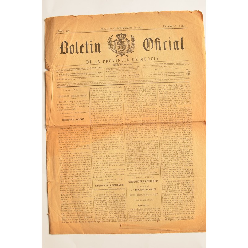 Boletín oficial de la provincia de Murcia.Nº 306. Miércoles 28 de Diciembre de 1904