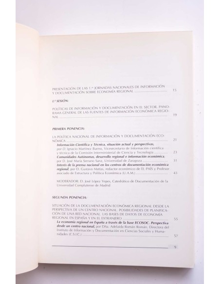 Primeras jornadas nacionales de información y documentación sobre economía regional