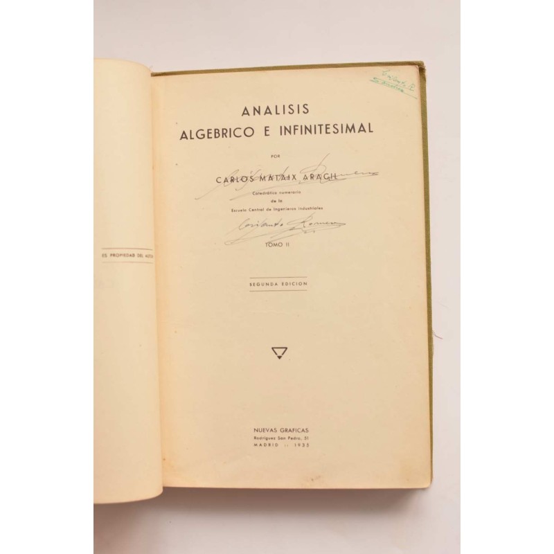 Análisis algébrico e infinitesimal. Tomo II....