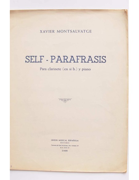 Self - Parafrasis. Para clarinete (en si b.) y piano