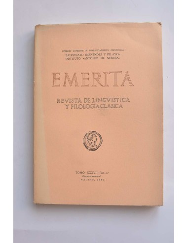 Emerita. Revista de lingüística y filología clásica. Tomo XXXVII, fasc. 2º (Segundo semestre)