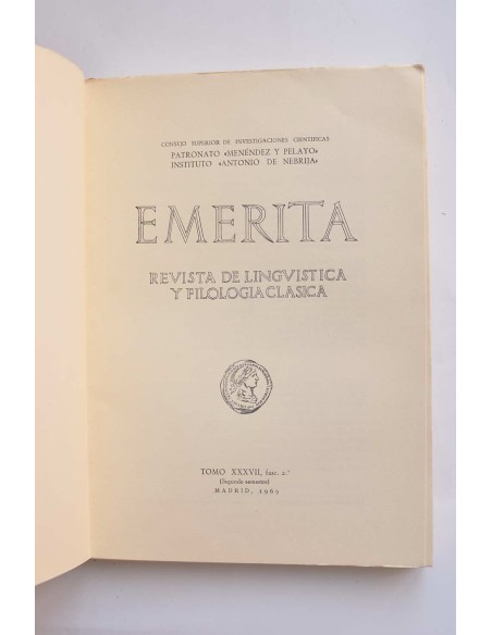 Emerita. Revista de lingüística y filología clásica. Tomo XXXVII, fasc. 2º (Segundo semestre)