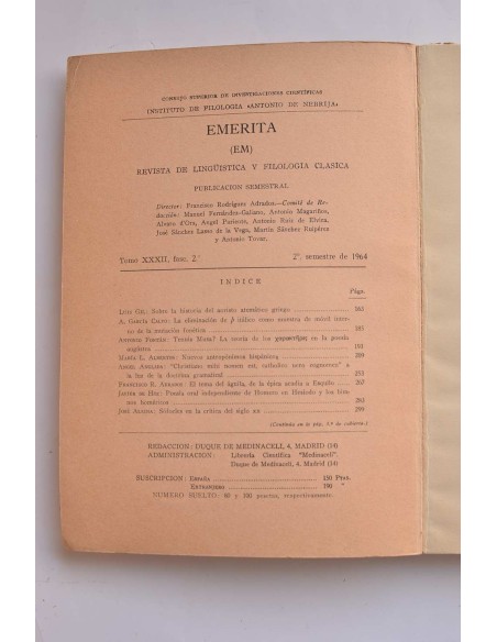 Emerita. Revista de lingüística y filología clásica. Tomo XXXII, fasc. 2º (Segundo semestre)